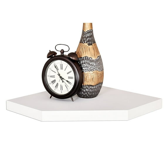 WELLAND 20" Phoenix Wall Floating Shelf Display Rack Corner Shelf, 20"D x 28"W x 1.75"H, White