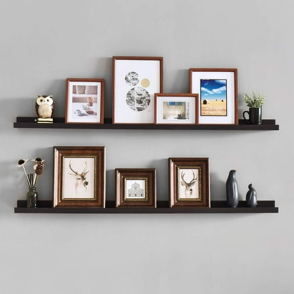 WELLAND 48" Vista Photo Ledge Floating Wall Shelf, Set of 2, Espresso