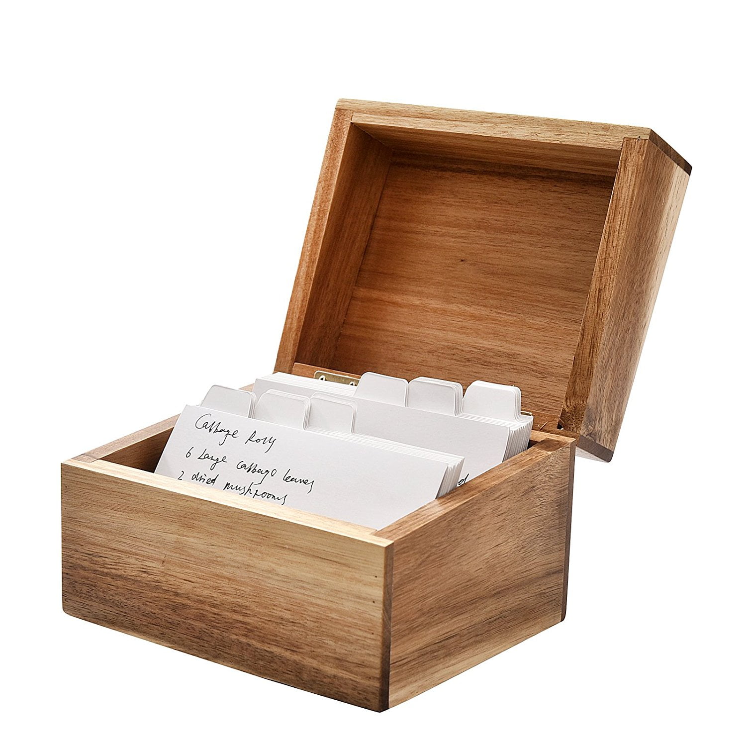 WELLAND Acacia Wood Recipe Storage & Box with Cards, 7.25'' x 6'' x 5
