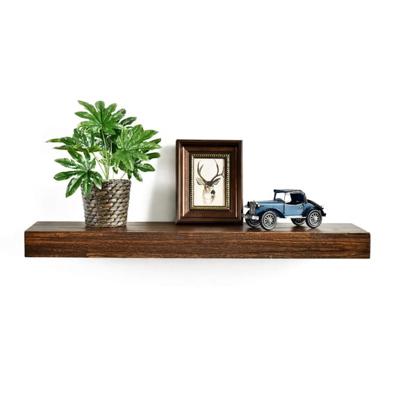 WELLAND Colin Rustic Wooden Floating Shelf Wall Mounted Shelves Display, 24"W x 10"D x 2.75"H, Walnut
