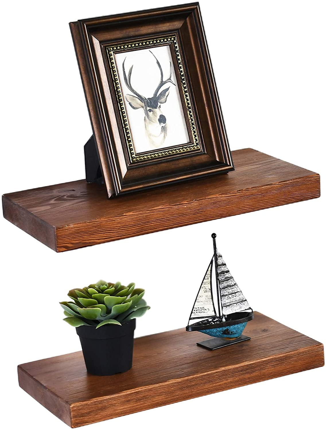 WELLAND Rustic Pine Floating Shelves Wall Mount Shelf , Set of 2, 16''L x 8''D x 1.38"H, Walnut