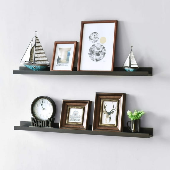 WELLAND Vista Photo Ledge Floating Shelves Picture Ledge Wall Mounted Shelf Display, 36''L x 3.5''D x 2''H, Set of 2, Espresso