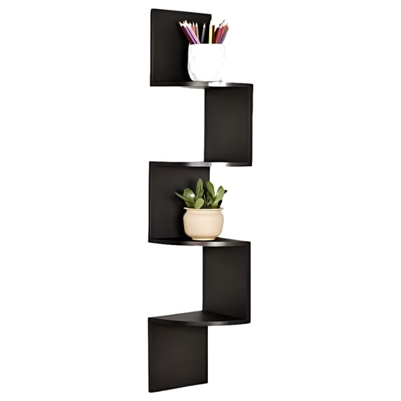WELLAND Zig Zag Floating Shelf, Wall Mounted Corner Wall Shelf, Black Finished