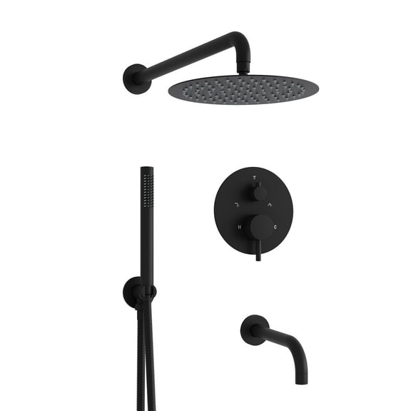 ANGELES HOME 10" Shower System with Tub Spout, Bathtub Shower Faucets Set, High Pressure Rain Shower Head with Handheld Shower Combo, Wall Mounted Tub Shower Kit, Matte Black
