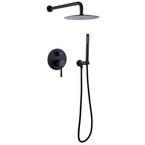 1-Spray Patterns with 1.5 GPM 10 in. Wall Mount Dual Shower Heads with Pressure Balance Valve in Matte Black 1-Spray Patterns with 1.5 GPM 10 in. Wall Mount Dual Shower Heads with Pressure Balance Valve in Matte Black