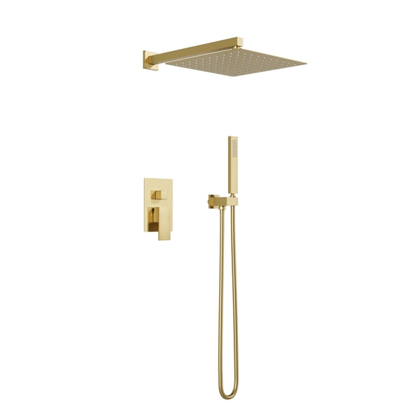 Angeleshome 12 Inch Rainfall Bathroom Shower System, Rain Shower Head and Handle Set, Wall Mounted Shower Complete Combo Pressure Balancing Shower Valve, Brushed Gold