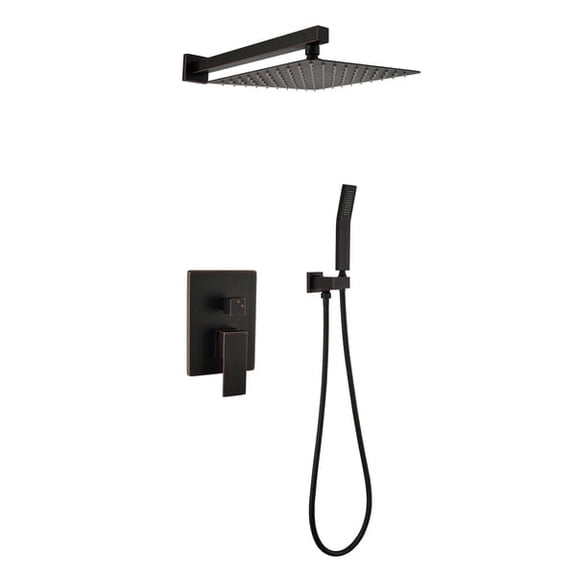 ANGELES HOME 12" Wall Mounted Shower Faucet Set, Shower System With Square Rain Shower Head and Handheld Shower, Rough in Valve, Hot Cold Water 2.5 GPM, Oil Rub Bronze