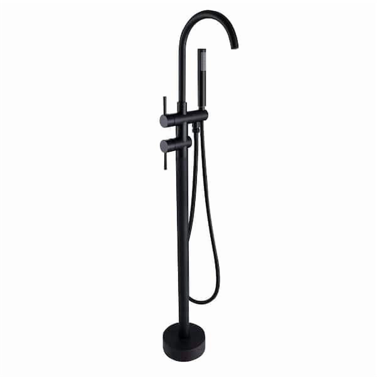 ANGELES HOME 2-Handle Free Standing Floor Mount Bathroom Tub Faucets with Handheld Shower in Matte Black