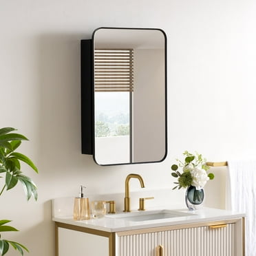 ANGELES HOME 20" x 30" Mirror Medicine Cabinet, Recessed or Surface Mount Medicine Cabinet with Mirror, Bathroom Mirror Cabinet with 3 Shelves Storage