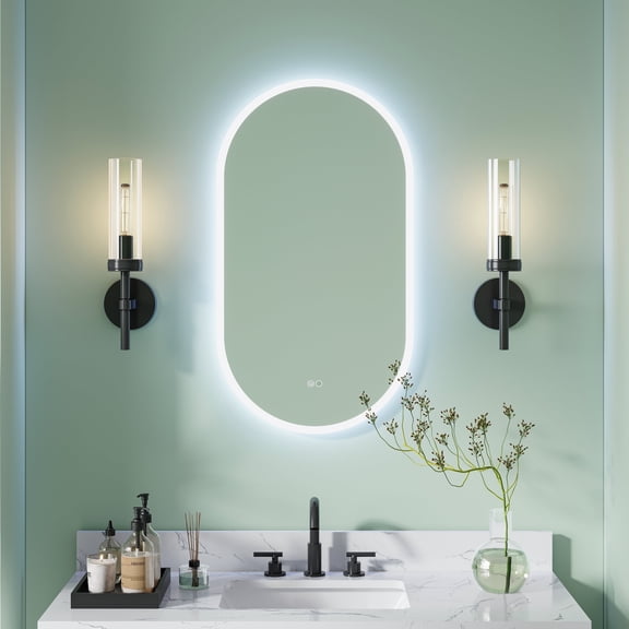 ANGELES HOME 20 x 36Inch Oval LED Bathroom Mirror, Lighted Vanity Mirror for Bathroom, Wall Mount Bathroom Mirror with Lights, Anti-Fog, Dimmable, Memory,3 Colors Temperature (Front Lights + Backlit)