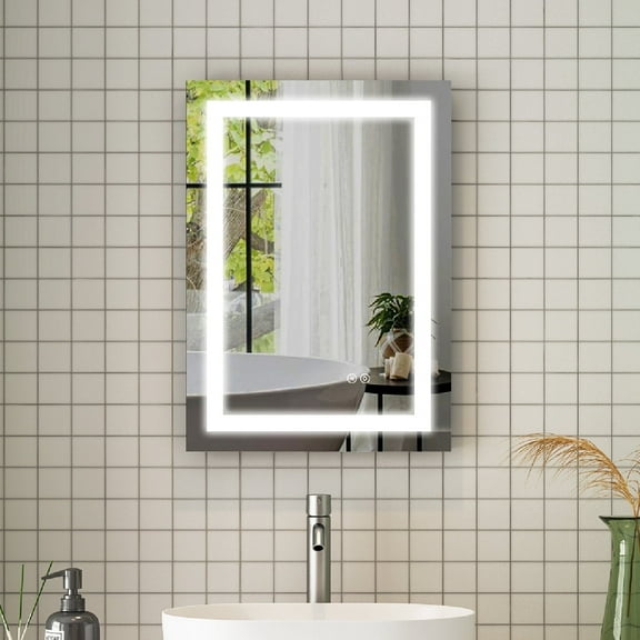 ANGELES HOME 20"x28" LED Bathroom Vanity Mirror, Wall Mounted Vanity Mirror with Lights,  Makeup Mirror with 3 Colors Light, Memory Function, Anti-Fog Brightness Dimmable (Horizontal/Vertical)