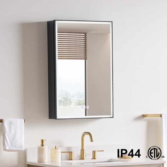 ANGELES HOME 20"x30" LED Mirrored Medicine Cabinet, Medicine Cabinets with Lights for Bathroom, Recessed or Surface Mount, Led Medicine Cabinet with Outlets & USB, Defogger, Dimmer, Left Opening Door