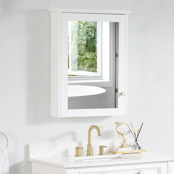 WELLFOR 24"x 30" Bathroom Medicine Cabinet with Mirror for Bathroom, 3 Tier Wooden Wall Mounted Mirror Medicine Cabinet Organization with Shelves and Single Soft-Close Door, White