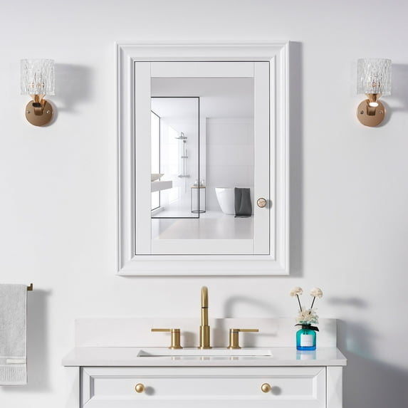 ANGELES HOME 24"x 32" Bathroom Medicine Cabinet with Mirrors, Recessed Wood Medicine Cabinet with 3-Tier Adjustable Glass Shelves and Soft-Close Door