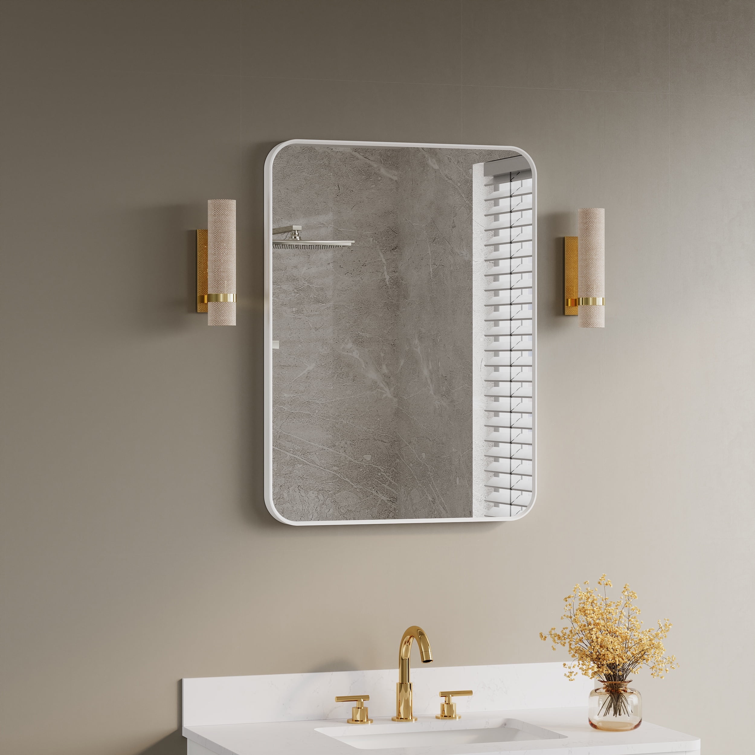WELLFOR 24 x 32 Inch Bathroom Vanity Mirror, Aluminum Framed Wall ...