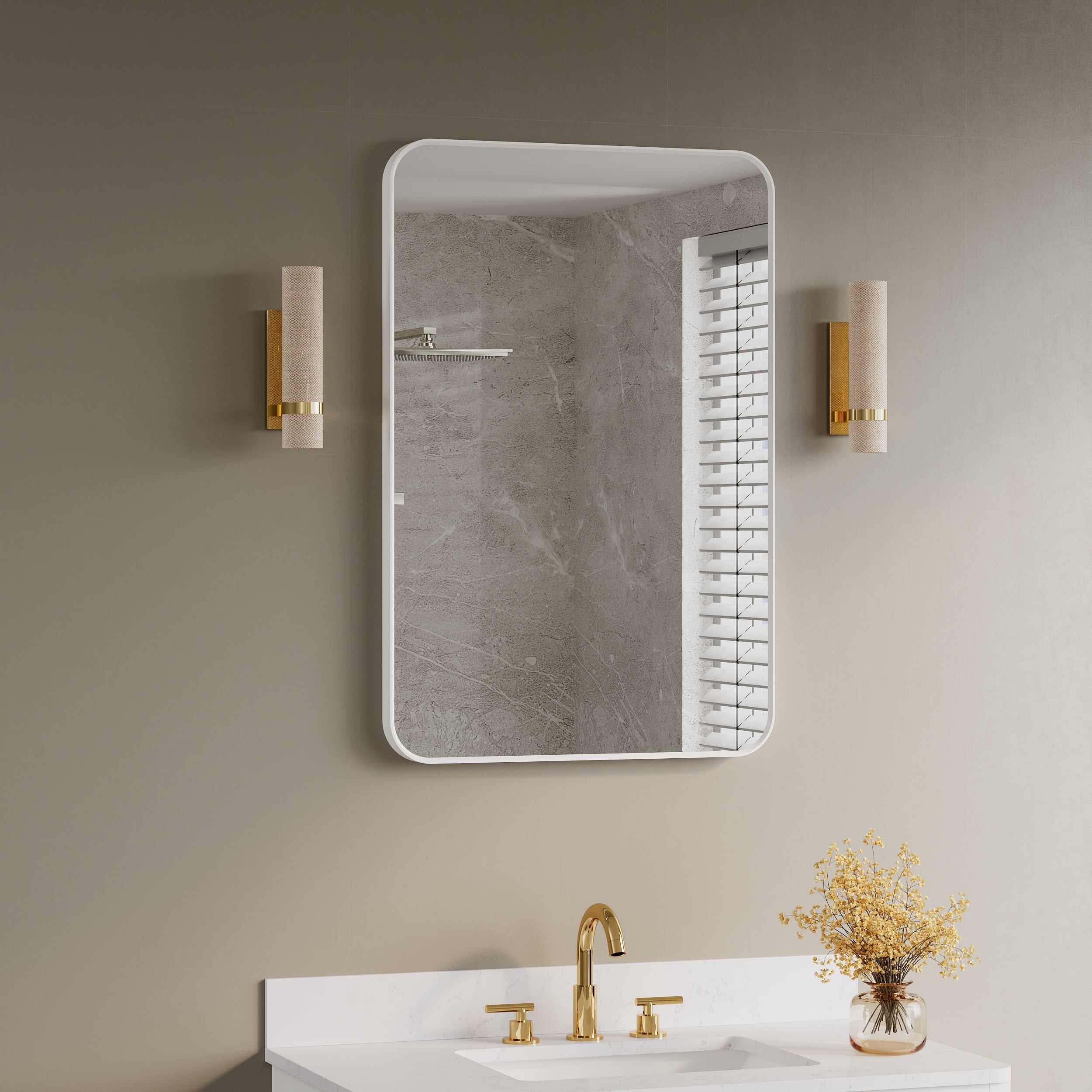 WELLFOR 24 x 36 Inch Bathroom Vanity Mirror, Aluminum Framed Wall ...