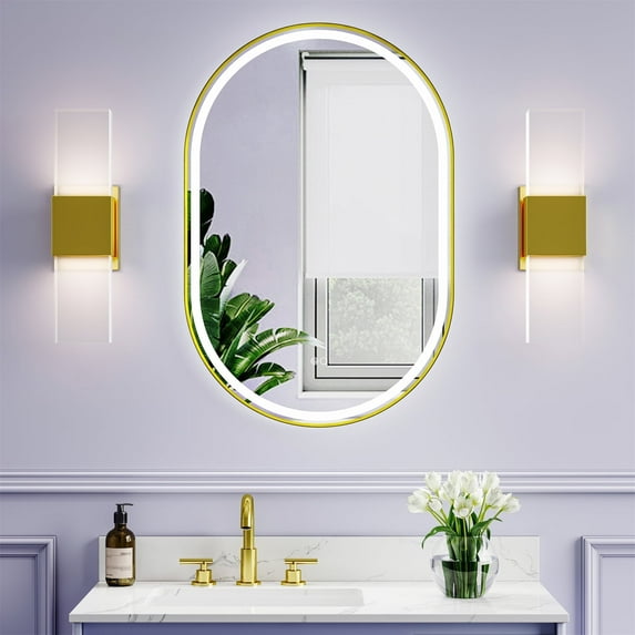 24 x 36 Inch Oval Backlit LED Bathroom Mirror with Anti-Fog, 3 Colors Light, Dimmable, Wall Mounted Lighted Bathroom Vanity Mirror, Backlit + Front Lit Smart Makeup Mirror with Touch Switch