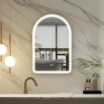 WELLFOR 24" x 36" Arched Lighted Bathroom Mirror, Framed Bathroom Vanity Mirror with Lights, Wall Mounted LED Mirror with Defogger, Dimmer, Memory Function, Brushed Gold