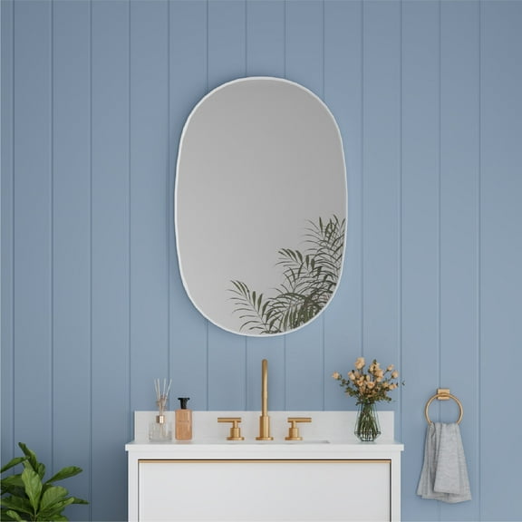 ANGELES HOME 24" x 36" Oval Bathroom Vanity Mirror, Wall Mounted Bathroom Mirror, Aluminum Wall Mirror for Bathroom, Copper Free Glass Vanity Framed Mirror, White