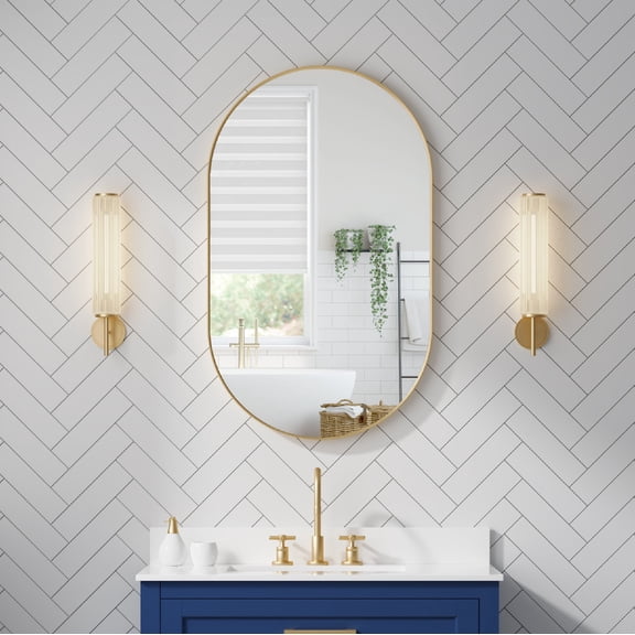 ANGELES HOME 24" x 40" Oval Bathroom Vanity Mirror, Wall Mounted Bathroom Mirror, Aluminum Wall Mirror for Bathroom, Copper Free Glass Vanity Framed Mirror, Brushed Gold