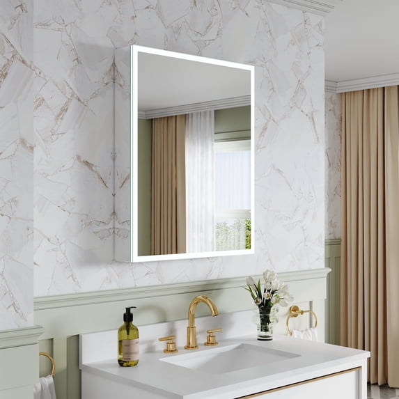 ANGELES HOME 24"x30" Medicine Cabinet with Lights, Bathroom Mirror Cabinet with 3X Magnification, Defogger, Dimmer, Outlets & USB, Medicine Cabinet Mirror with Memory Function, Right Side
