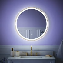 WELLFOR 28" Rounded LED Bathroom Mirror, Bathroom Vanity Mirror with Lights, Wall-Mounted Vanity Mirror with 3000K/4000K/6000K, Anti-Fog, Dimmable, Memory Function, Brushed Gold