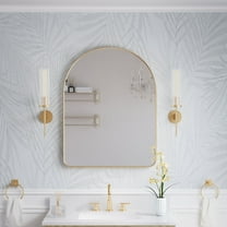 ANGELES HOME 28" x 36" Arched Bathroom Vanity Mirror, Wall Mounted Bathroom Mirror, Aluminum Wall Mirror for Bathroom, Copper Free Glass Vanity Framed Mirror, Matte Black