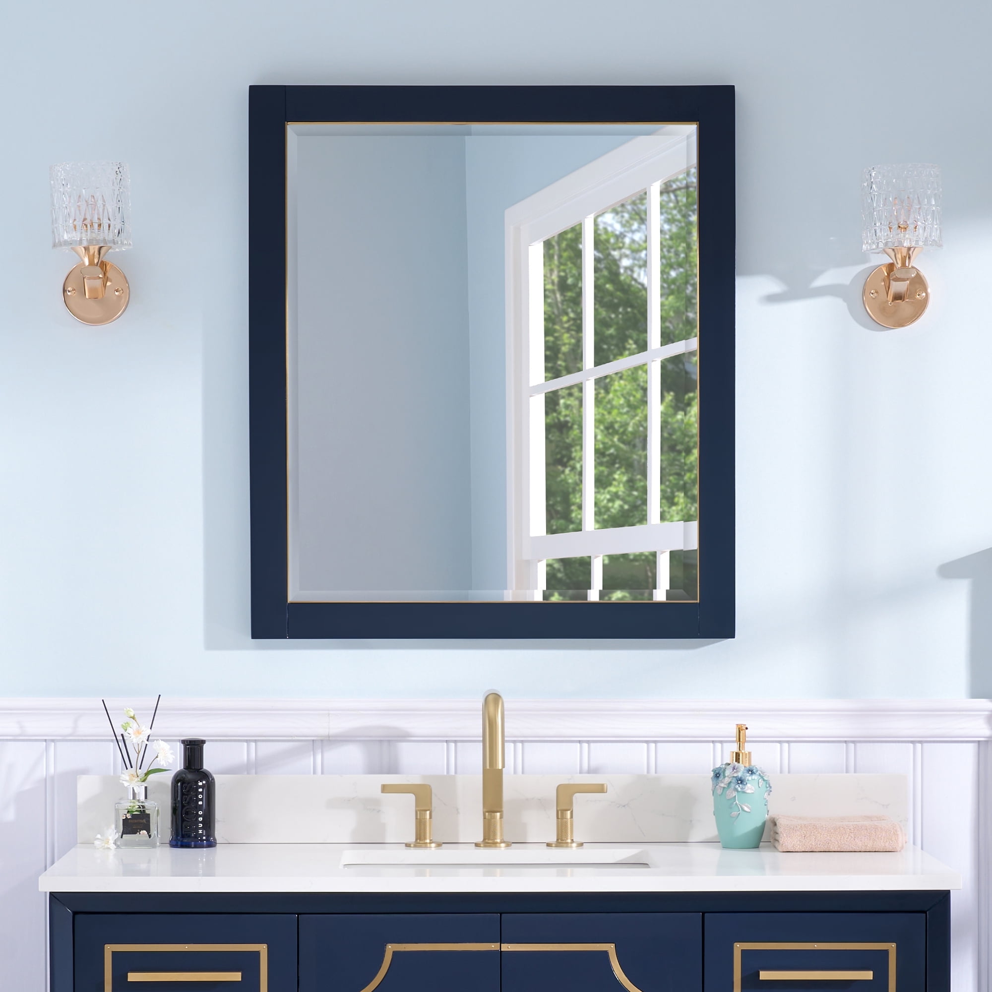 ANGELES HOME 28x 32 Inch Bathroom Vanity Mirror, Wood Framed Bathroom ...