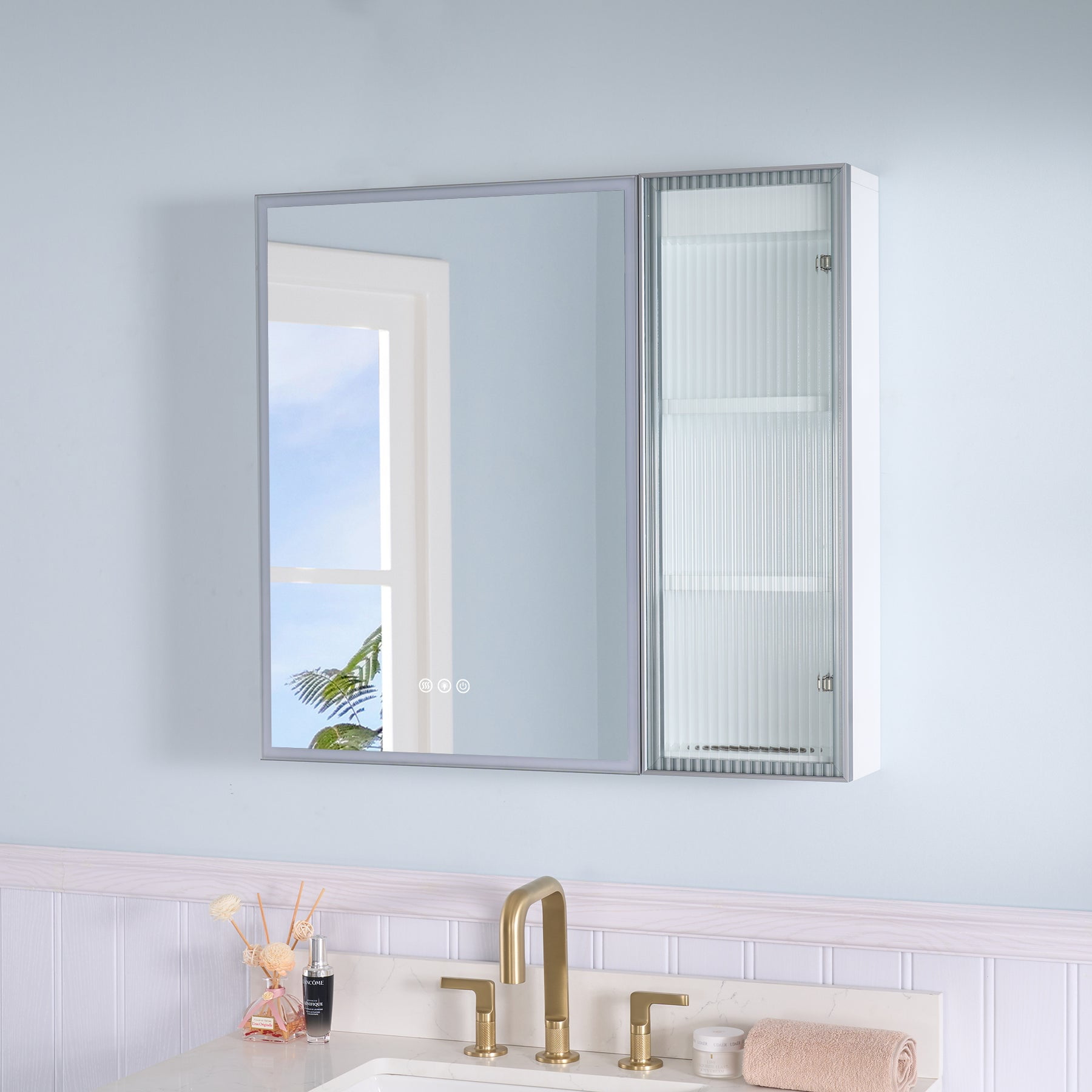 WELLFOR 30 X 28 Inch LED Lighted Bathroom Medicine Cabinet with Mirror ...