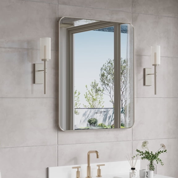 ANGELES HOME 30 x 36 Inch Bathroom Vanity Mirror, Aluminum Framed Wall Mirror, Horizontal/Vertical Mounted Rectangular Bathroom Mirror, Rectangle Vanity Framed Mirror for Wall, Brushed Nickel
