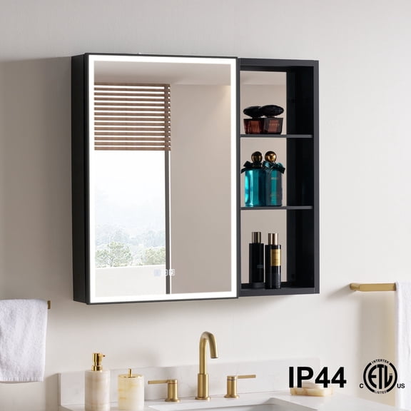 ANGELES HOME 32"x30" LED Mirrored Medicine Cabinet, Medicine Cabinets with Lights for Bathroom, Recessed or Surface Mount, Led Medicine Cabinet with Outlets & USB, Defogger, Dimmer, Left Opening Door
