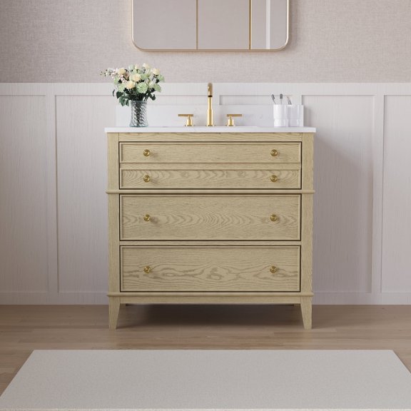 ANGELES HOME 36" Bathroom Vanity with Single Sink Combo, Modern Undermount Bathroom Sink Cabinet with 3 Drawers, Freestanding Bathroom Vanities, Soft Closing, Solid Wood