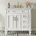 thumbnail image 1 of ANGELES HOME 36" Bathroom Vanity with Single Sink, Solid Wood Bathroom Makeup Cabinet W/ 2 Doors and 3 Drawers, Bathroom Vanity Storage Organizer with Carrara White Quartz Countertop, White, 1 of 11
