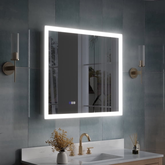 ANGELES HOME 36" x 32" LED Lighted Bathroom Medicine Cabinet with Mirror, 3X Magnification Makeup Mirror, Vanity Mirror Cabinet w/ Defogger, Dimmable, Memory Function, Outlets & USB