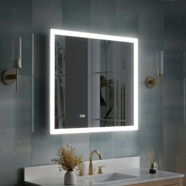 WELLFOR 36" x 32" LED Lighted Bathroom Medicine Cabinet with Mirror, 3X Magnification Makeup Mirror, Vanity Mirror Cabinet w/ Defogger, Dimmable, Memory Function, Outlets & USB