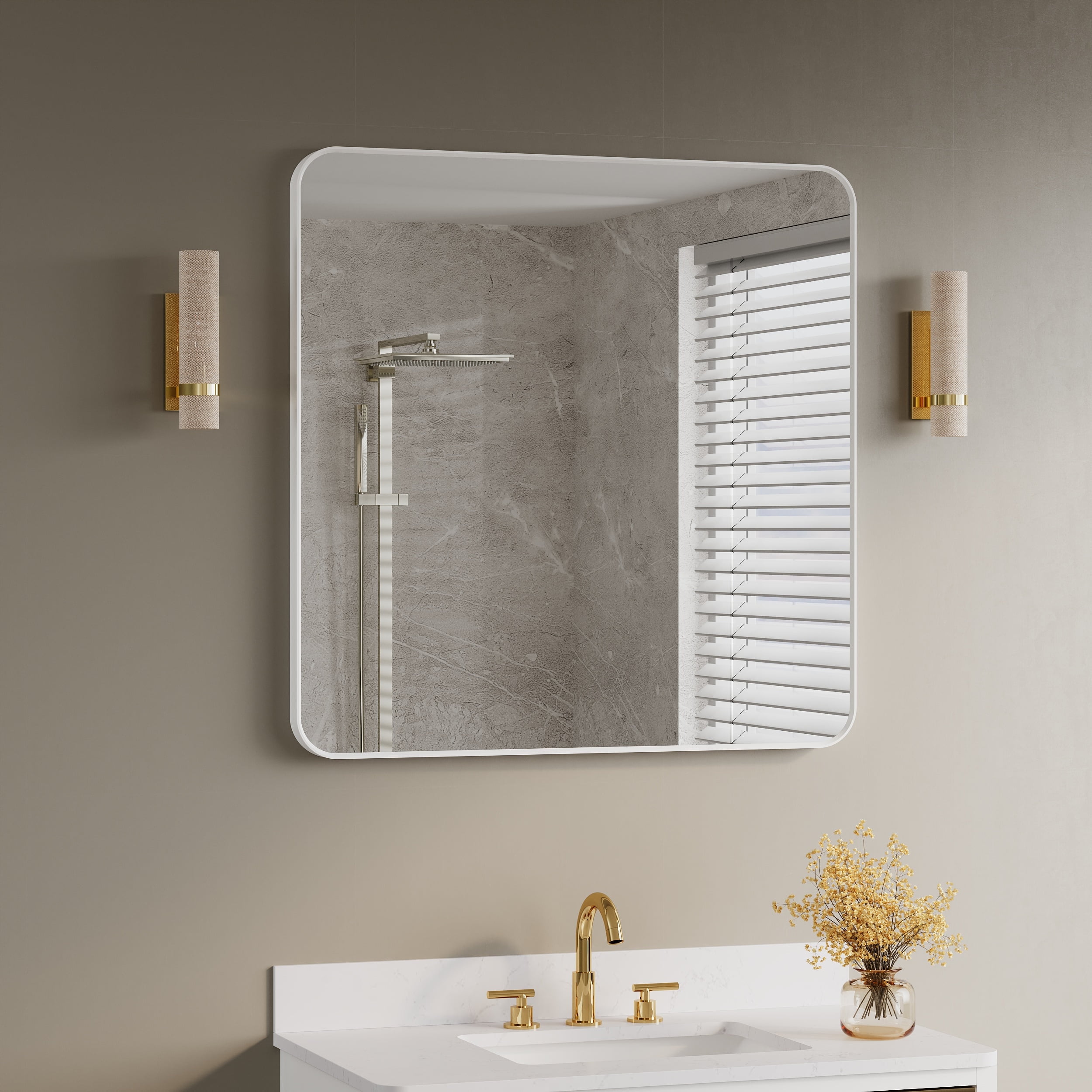 WELLFOR 36 x 36 Inch Bathroom Vanity Mirror, Aluminum Framed Wall Mirror, Horizontal/Vertical ...