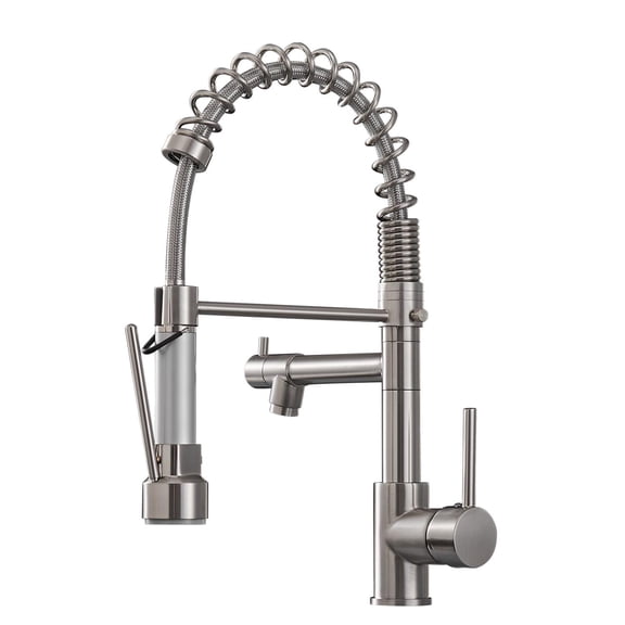 ANGELES HOME 360° Rotation Commerical Kitchen Faucet with Sprayer, Single Handle Pull Down Sprayer Kitchen Sink Faucet with LED Light Two Spout, Brushed Nickel