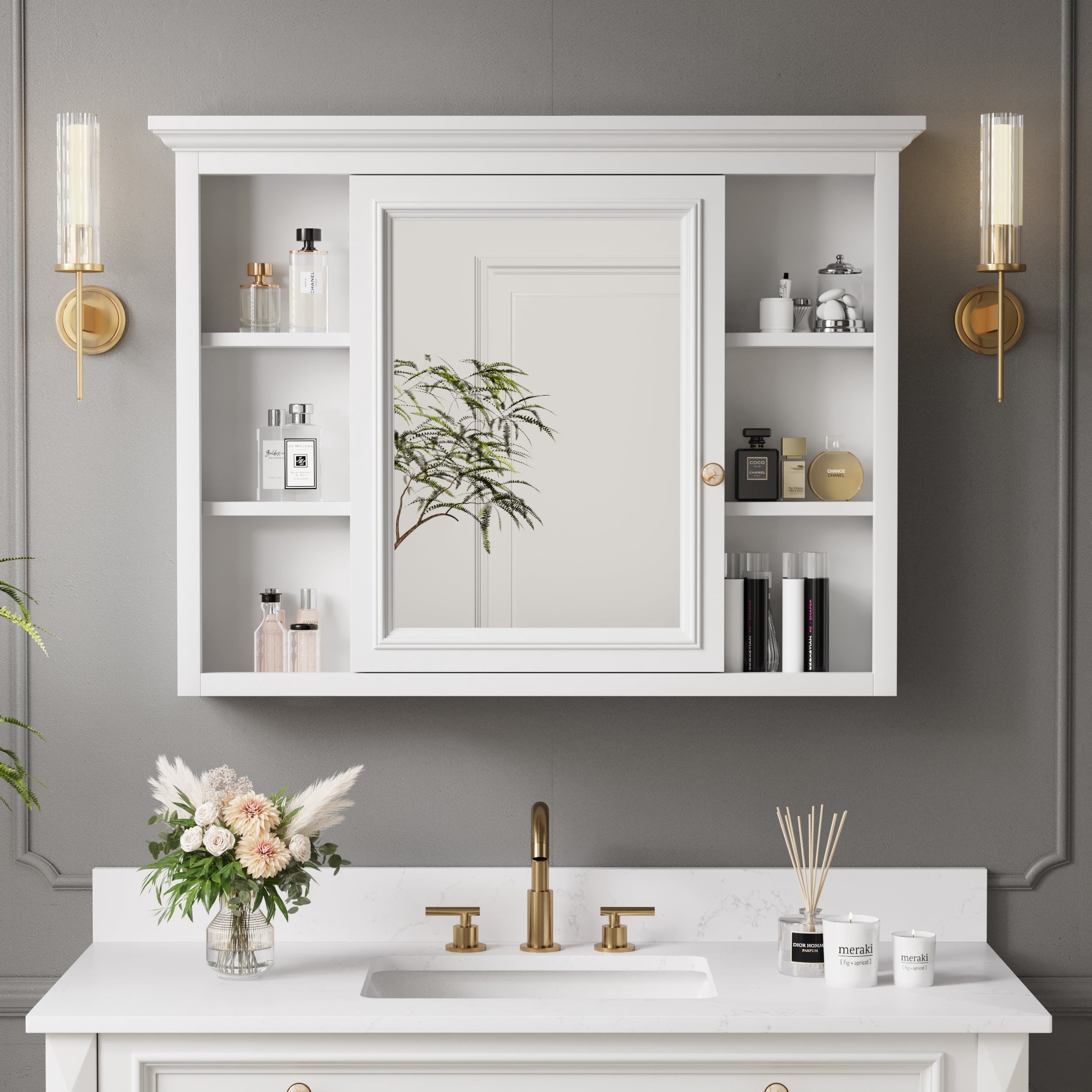 WELLFOR 40" x 30" Wall Mount Medicine Cabinet with Double-Side Mirrors ...