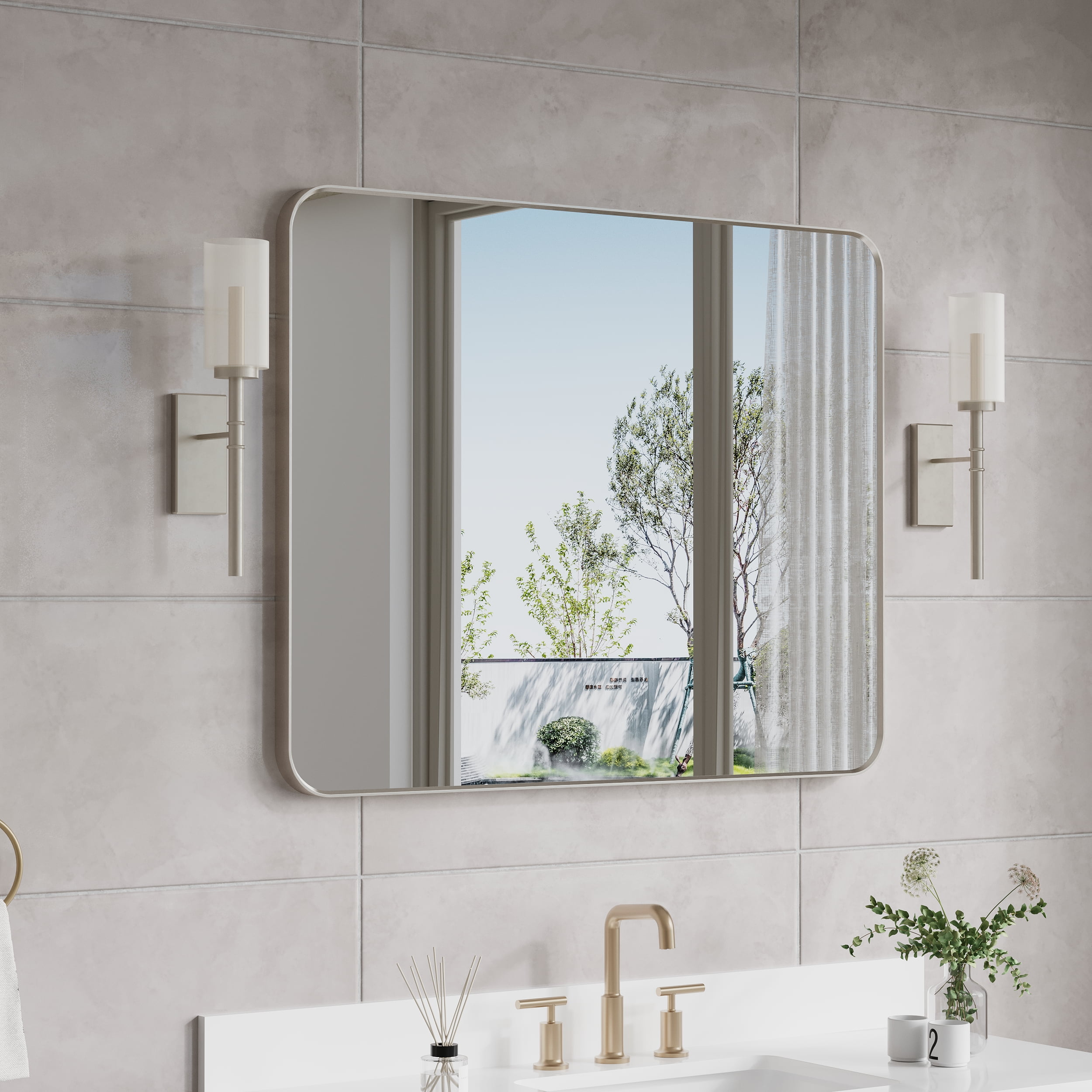 WELLFOR 40x 32 Inch Bathroom Vanity Mirror, Aluminum Framed Wall Mirror ...