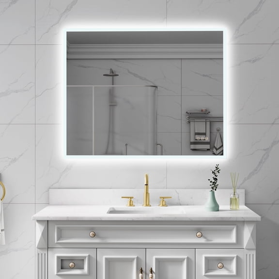 ANGELES HOME 40x32 inch Bathroom Mirror with Lights, Lighted Bathroom Mirror, Anti Fog Led Mirror for Bathroom with Dimmable, Wall Mounted Bathroom Mirrors (Horizontal/Vertical)