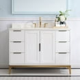 thumbnail image 1 of ANGELES HOME 48" Bathroom Vanity with Sink, Freestanding Solid Wood Bathroom Makeup Cabinet W/ 2 Soft-Close Doors and 6 Drawers, White Quartz Countertop, White, 1 of 11
