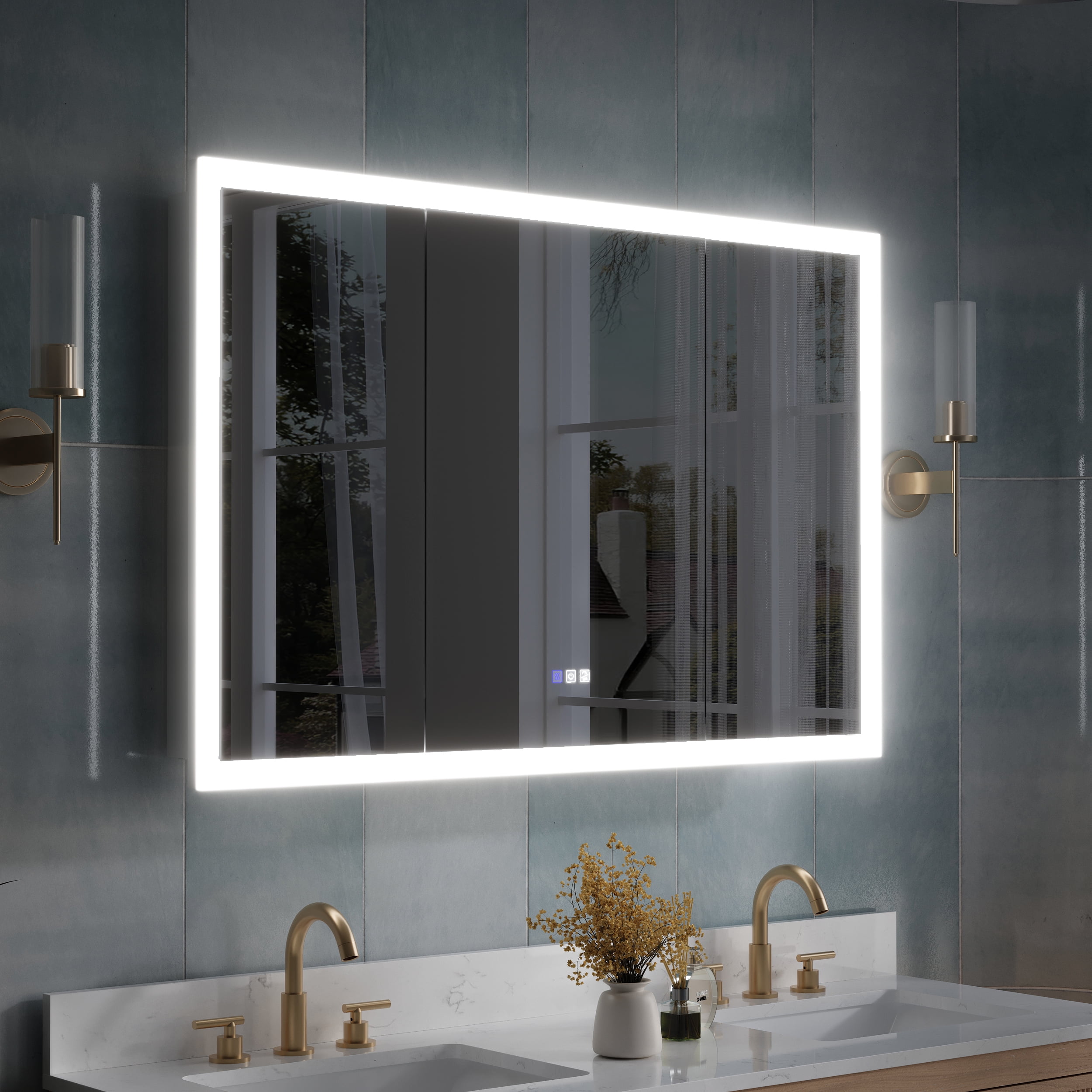 WELLFOR 48" x 32" LED Lighted Bathroom Medicine Cabinet with Mirror, 3X ...