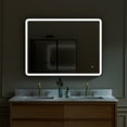 thumbnail image 1 of ANGELES HOME 48 x 36 inch LED Bathroom Mirror, LED Lighted Mirror for Bathroom, Wall Bathroom Vanity Mirror with Lights, Framed Round Corner Mirror with Dimmer, Anti-Fog, Vertical/Horizontal, 1 of 10