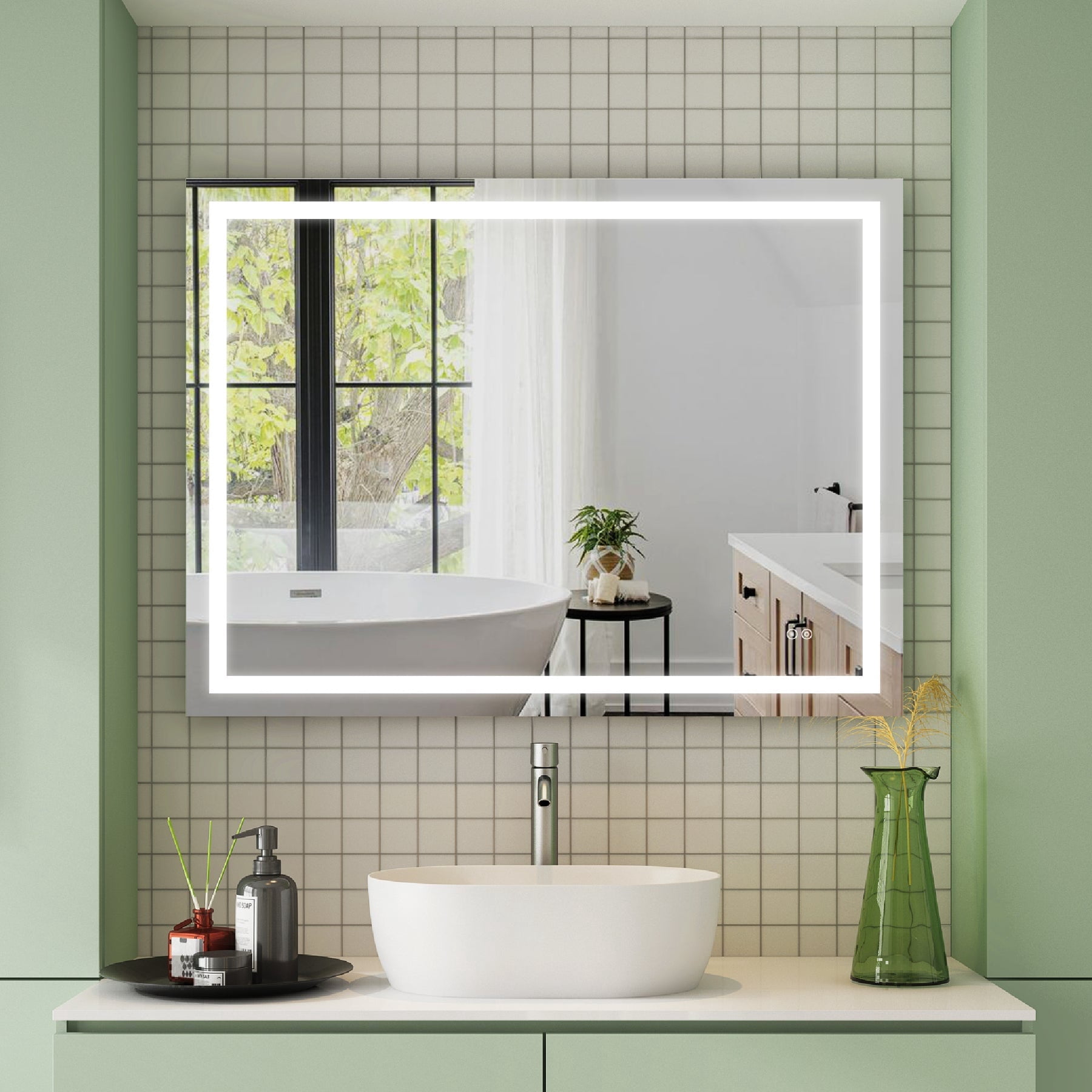 WELLFOR 48"x36" LED Bathroom Vanity Mirror, Wall Mounted Vanity Mirror ...