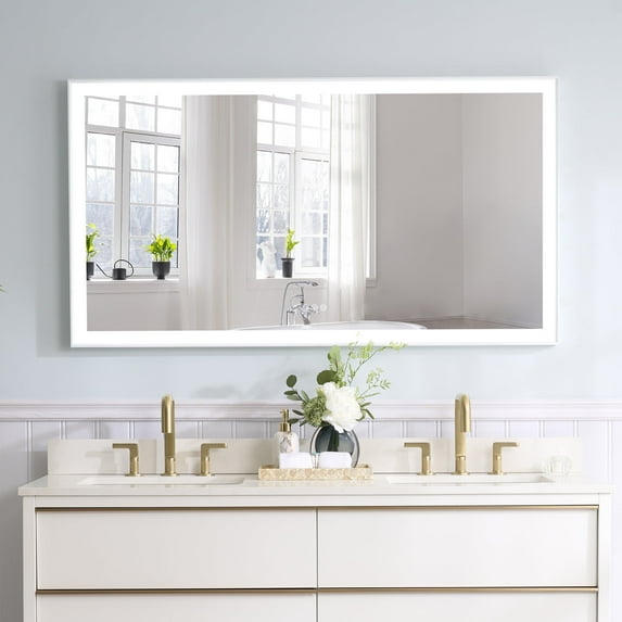 ANGELES HOME 55"x 30" LED Bathroom Mirror, LED Makeup Mirror for Bathroom, Anti-Fog Vanity Mirror with Lights, 3 Colors Dimmable, Memory Function, Wall Mount Lighted Mirror (Horizontal/Vertical)