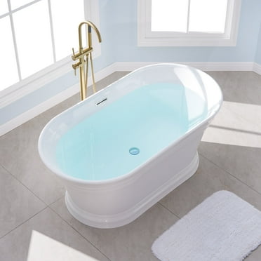 ANGELES HOME 59" Acrylic Freestanding Bathtub Contemporary Soaking Tub with Chrome Bathtub Drain and Groove overflow