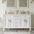 thumbnail image 1 of ANGELES HOME 60" Bathroom Vanity with Double Sinks, Solid Wood Bathroom Makeup Cabinet W/ 4 Doors and 4 Drawers, Bathroom Vanity Storage Organizer with Carrara White Quartz Countertop, White, 1 of 8