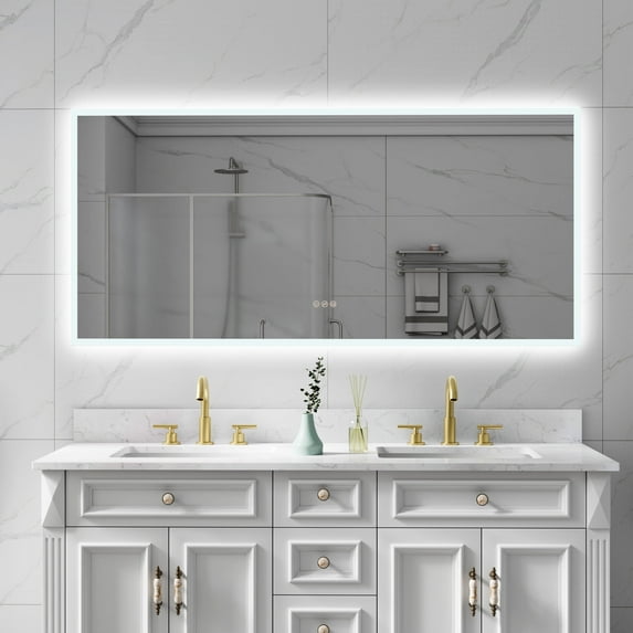 ANGELES HOME 60x28 inch Bathroom Mirror with Lights, Lighted Bathroom Mirror, Anti Fog Led Mirror for Bathroom with Dimmable, Wall Mounted Bathroom Mirrors (Horizontal/Vertical)