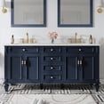 thumbnail image 1 of ANGELES HOME 72" Bathroom Vanity with Double Sinks, Solid Wood Bathroom Makeup Cabinet W/ 4 Doors and 4 Drawers, Bathroom Vanity Storage Organizer with Carrara White Quartz Countertop, Navy Blue, 1 of 14