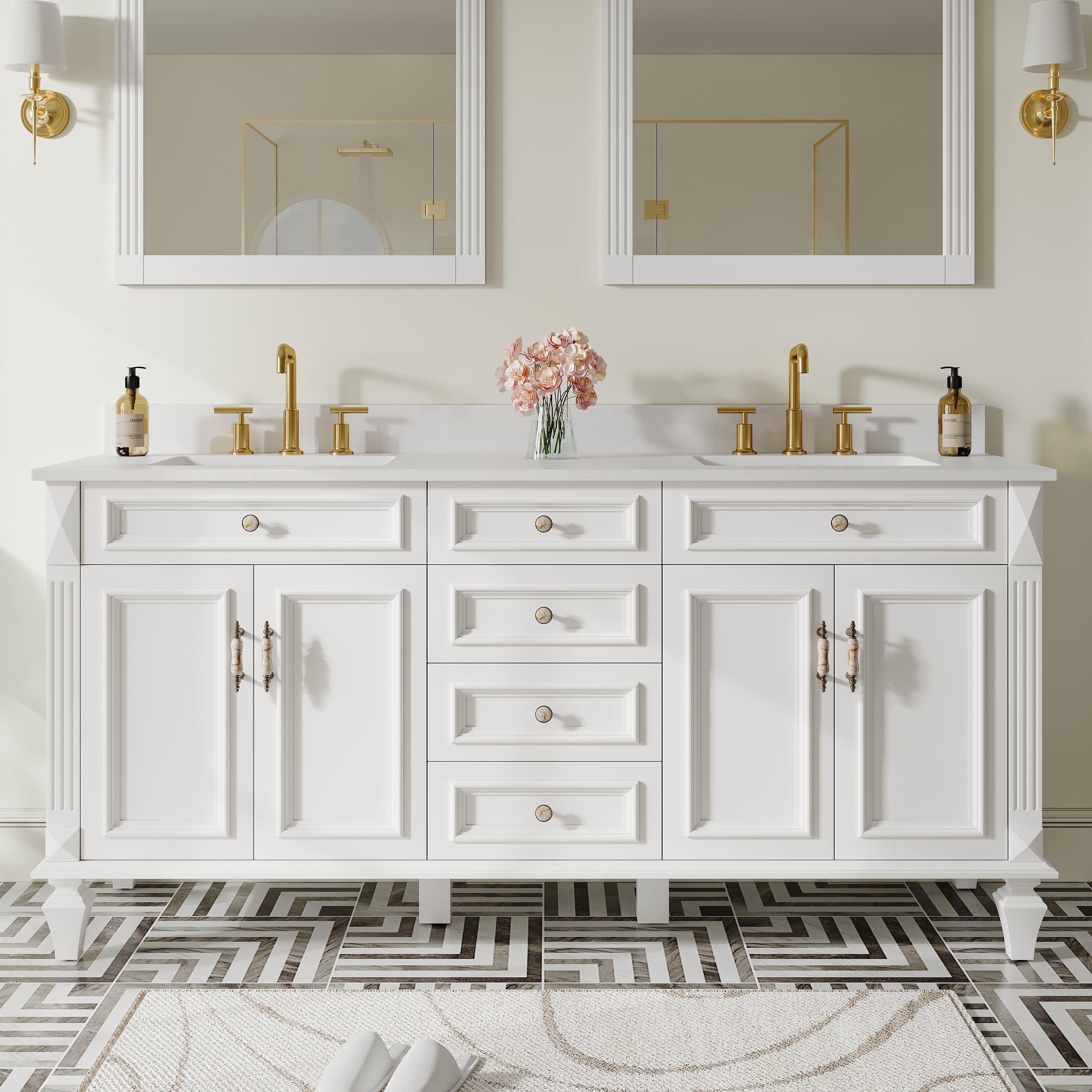 WELLFOR 72" Bathroom Vanity with Double Sinks, Solid Wood Bathroom ...